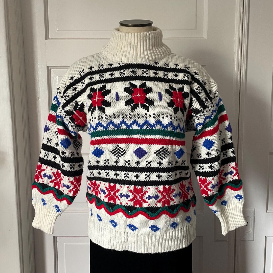 Vintage 80s Fair Isle Snowflake Nordic Knit Christmas Sweater - Etsy