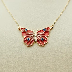 Pink Enamel Butterfly Necklace