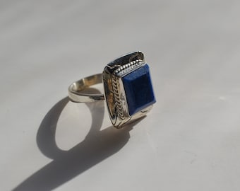 Vintage Lapis Lazuli Ring - Sterling Silver Ring, Trendy Retro Jewelry, Handmade Gift