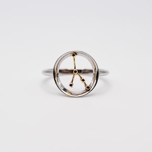 Solid 14k Gold Zodiac Constellation Ring - Minimalist Star Sign Jewelry, Dainty Zodiac Ring, 14K Two Tone Gold Gift