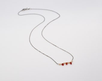 Sterling Silver Pearl & Red Bead Necklace - Trendy Beaded Necklace, Dainty Pearl Jewelry, 925 Sterling Silver Gift
