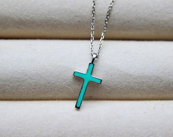 Solid Gold Cross - Minimalist Religious Jewelry, Dainty Charm Necklace, 14K Gold Gift