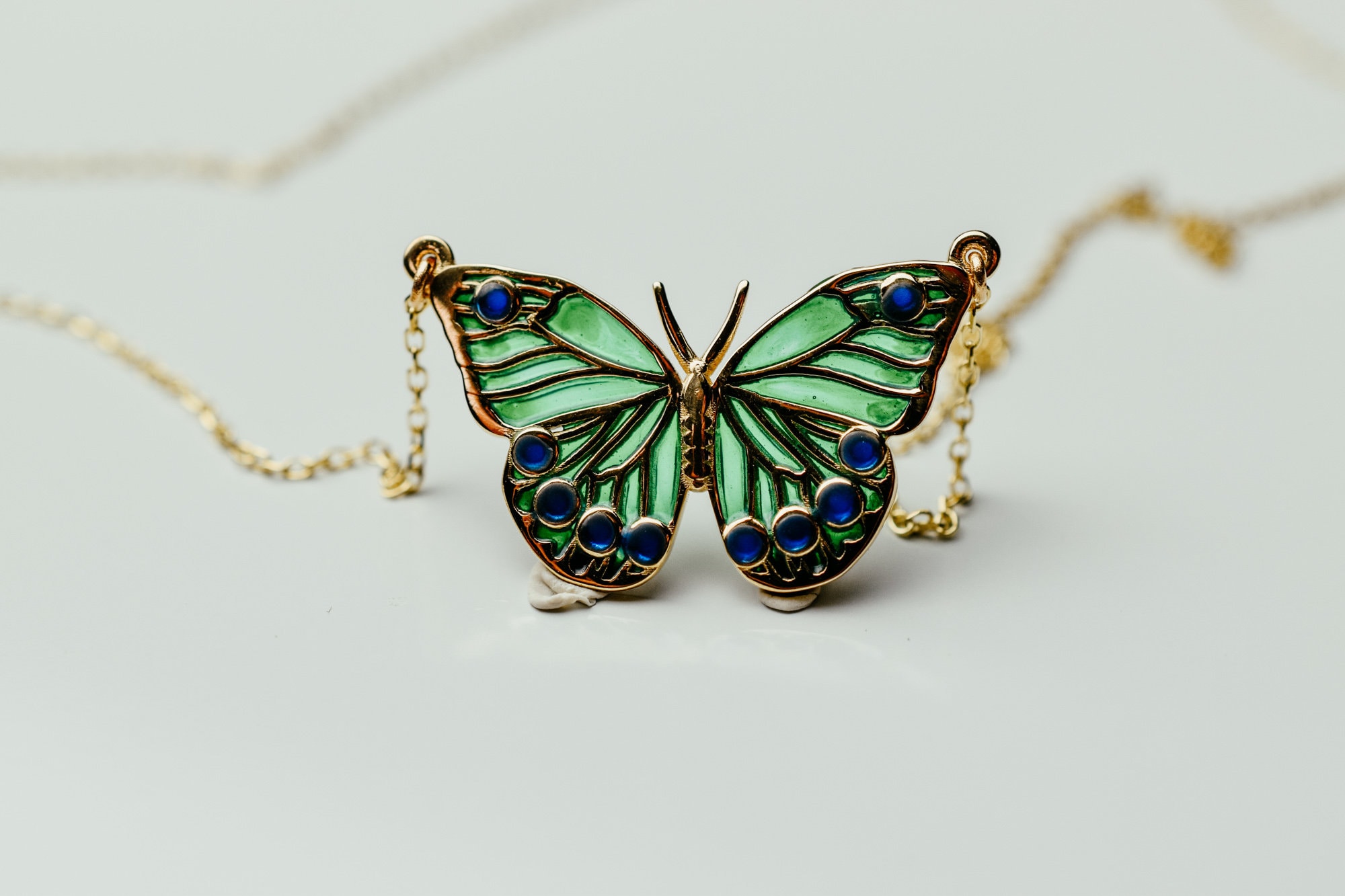 Green Enamel Butterfly Necklace - 14k Gold Butterfly Necklace, Solid Gold Butterfly Charm, Butterfly Charm Necklace, Whimsical Jewelry