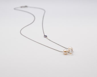 Sterling Silver Pearl, Glass Bead & Evil Eye Necklace - Dainty Pearl Necklace, Protective Charm Jewelry, 925 Sterling Silver Gift