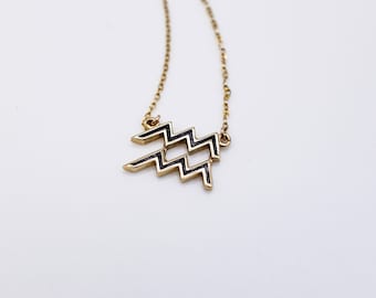 Solid Gold Aquarius Pendant Necklace - Minimalist Star Sign Jewelry, Dainty Zodiac Necklace, 14K Gold Gift