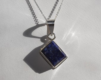 Vintage Lapis Lazuli Pendant - Sterling Silver Charm, Trendy Retro Jewelry, Handmade Gift