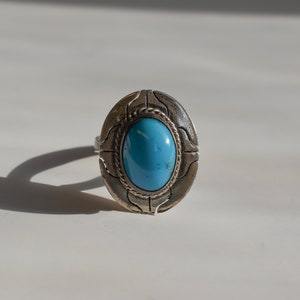 Vintage Sleeping Beauty Turquoise Ring - Sterling Silver Ring, Trendy Retro Jewelry, Handmade Gift
