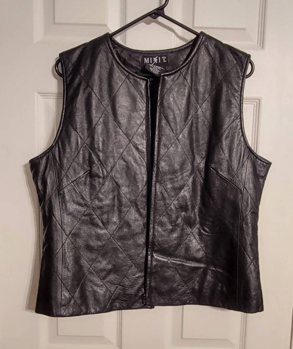 Vintage Mixit Black Leather Zipup Vest