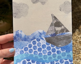 A5 small boat paper collage print