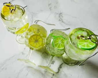 Gin and Tonic Cocktail Earrings - G&T Earrings - Alcohol Drink Earrings - Gin Earrings - Miniature Drink - Fruit Cocktail Earrings