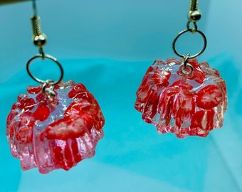 Pendientes de gelatina - Gelatina - Joyas extravagantes - Pendientes colgantes bonitos - Pendientes de gelatina de fresa - Pendientes de frutas - Comida en miniatura