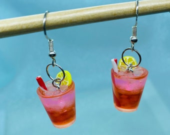 Pink Lemonade Vodka Cocktail Earrings - Red & Pink Lemonade - Lemon Earrings-  Alcohol Drink Earrings - Vodka Earrings