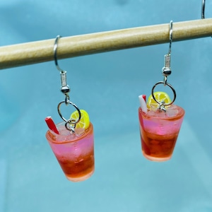 Pink Lemonade Vodka Cocktail Earrings - Red & Pink Lemonade - Lemon Earrings-  Alcohol Drink Earrings - Vodka Earrings