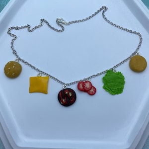 Deconstructed Burger Necklace - Food Choker - Cheese Burger - Food Charm Necklace - Fast Food Jewelry - Burger Clay Charms - Cheese Necklace