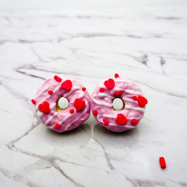 Heart Sprinkle Donut Earrings - Donut Studs - Doughnut Earrings - Sprinkle Donuts - Valentines Day Earrings - Food Stud Earrings -