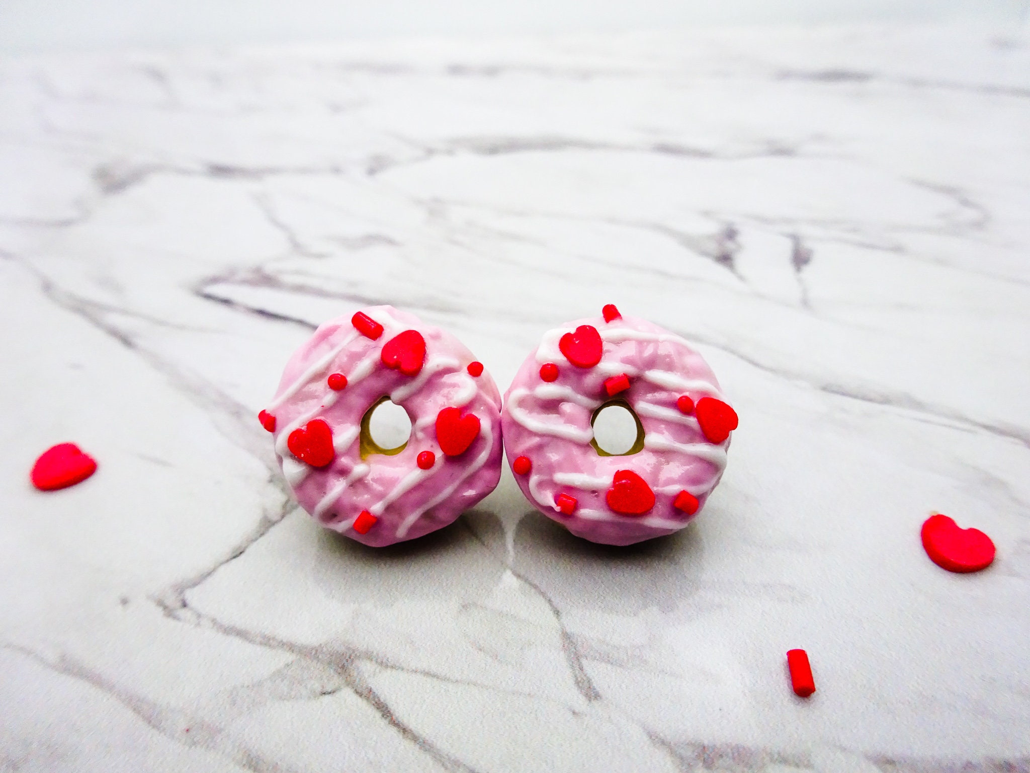 Heart Sprinkle Donut Earrings - Donut Studs - Doughnut Earrings - Sprinkle Donuts - Valentines Day Earrings - Food Stud Earrings -