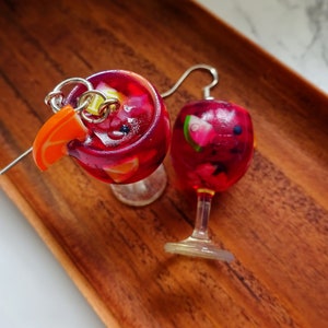 Sangria Cocktail Earrings - Mixed Fruit - Unique - Drink - Fruit Drink Earrings - Alcohol Earrings - Food Earrings