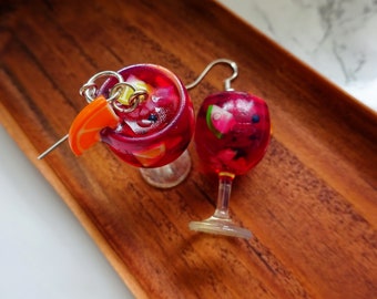 Sangria Cocktail Earrings - Mixed Fruit - Unique - Drink - Fruit Drink Earrings - Alcohol Earrings - Food Earrings
