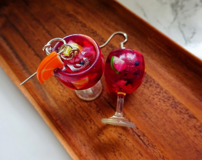 Sangria Cocktail Earrings - Mixed Fruit - Unique - Drink - Fruit Drink Earrings - Alcohol Earrings - Food Earrings