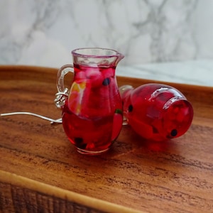 Sangria Pitcher Cocktail Earrings - Drink Dangle Earrings - Fruit Drinks - Alcohol Earrings - Food Earrings - Jug Drink Dangle