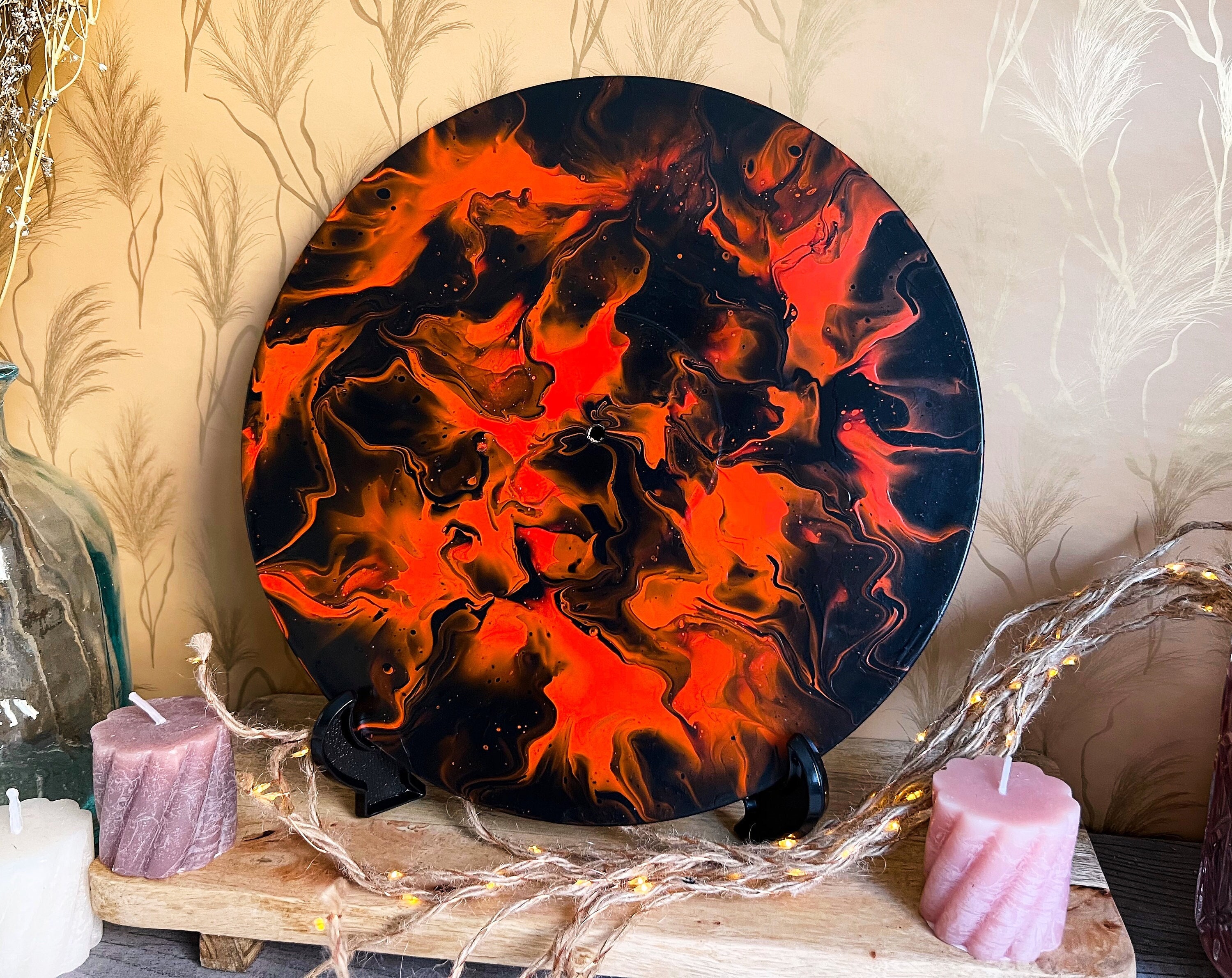 Peinture Abstraite Acrylique Pouring - Disque Vinyle 30cm Decoration Murale Tableau Abstrait Minimal