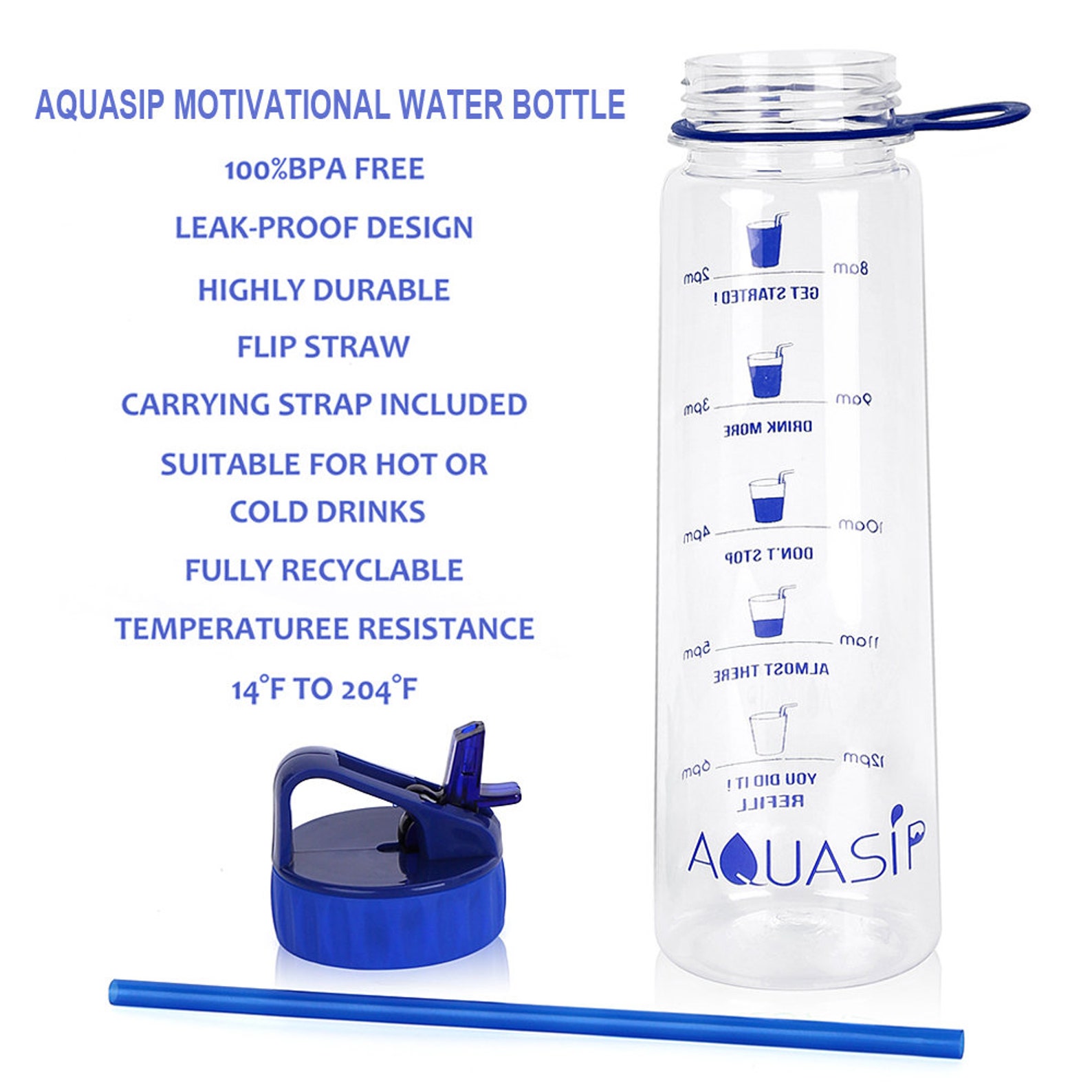 Motivational water bottle with time markings with straw and Etsy