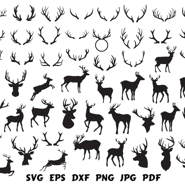 Deer Bundle Svg | Deer Antlers Svg | Deer Svg | Deer Silhouette | Deer Clip Art | Deer Cut File | Deer Cricut | Hunting Svg | Animal Svg PNG