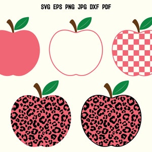 Schule Apfel SVG PNG Clipart | Leopardenmuster Apfel | Lehrer-Svg | Schule SVG | Karierter Apfel-Svg | Groovy SVG | Apple Cut Datei Clipart
