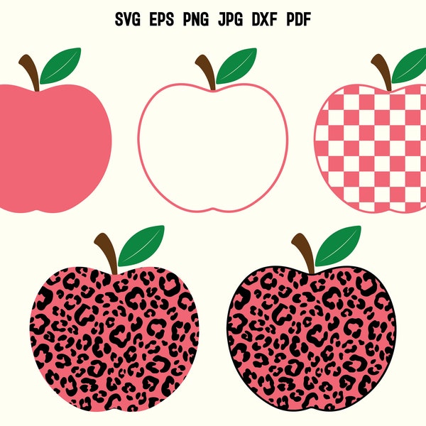 School Apple SVG PNG Clipart | Leopard Print Apple | Teacher Svg | School Svg | Checkered Apple Svg | Groovy Svg | Apple Cut File Clipart