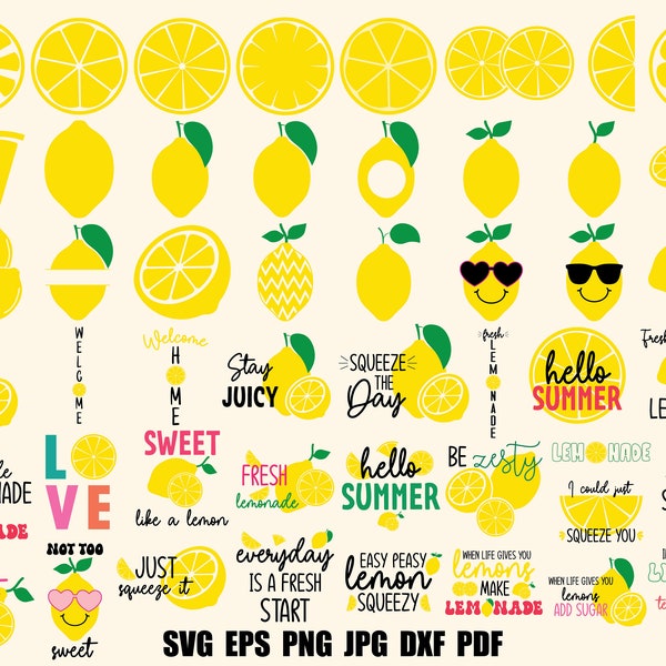 Lemon SVG Clipart Summer Svg Lemon Cut File for Commercial Use Beach Svg Lemonade Svg Lemon Cricut Printable Sublimation Summer T shirt PNG