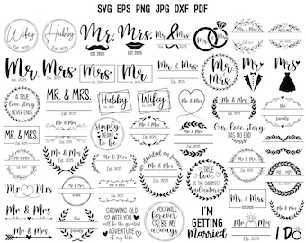 Mr Mrs SVG | Mr and Mrs 2025 SVG | Wedding SVG | Marriage Svg | Wedding decor | Hand lettered Mr Mrs Split Monogram | Groom Bride Shirt Svg