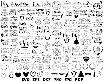 150 Wedding 2025 Bundle Svg Mr Mrs Svg Wife Husband Svg Wedding Cut File Wedding Cricut Clipart Bride Svg Groom Svg Bachelorette Party Svg