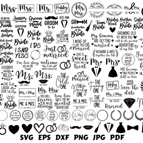 150 mariage 2024 Bundle Svg M. Mme Svg femme mari Svg mariage coupe fichier mariage Cricut Clipart mariée Svg marié Svg EVJF Svg