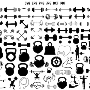Gym Silhouette | Workout Silhouette | Fitness Silhouette | Barbell Svg | Gym Cut File | Workout Svg | Fitness Svg | Dumbbell Svg | Crossfit