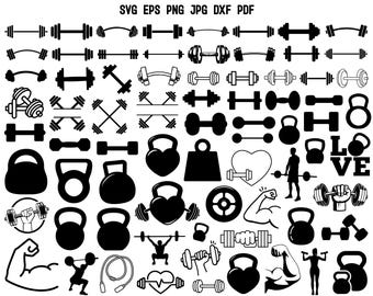 Gym Silhouette | Workout Silhouette | Fitness Silhouette | Barbell Svg | Gym Cut File | Workout Svg | Fitness Svg | Dumbbell Svg | Crossfit
