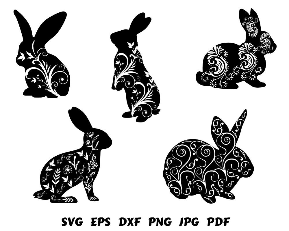 Rabbit Svg Bunny Svg Easter Bunny Svg Bunny Silhouette Floral - Etsy