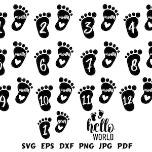 Bebé Hito SVG / Hito Mensual SVG / Recién Nacido SVG / Bebé Svg / Anuncio de Bebé Svg / Pie de Bebé Svg / Disco de Hito / Bebé Niña Niño