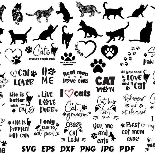 Cat Bundle Svg Cat Svg Cat Silhouette Cat Cut File Cat Clipart Cat Mom Svg Cat Quotes Svg Cat Sayings Svg Cat Vector Cat Lover Svg Printable