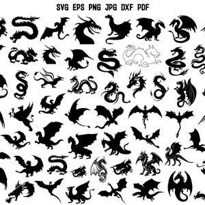 Dragon SVG | Dragon Silhouette | Dragon Cut File | Dragon Clipart | Tribal Dragon Svg | Dragon Design Tattoo | Chinese Dragon Svg Vector PNG
