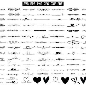 Séparateurs de texte coeur SVG | Séparateurs de texte de mariage SVG | Coeur frontière Svg | Couronne de coeur Svg | Coeur Svg | Doodle coeur Svg | Cricut | Clipart