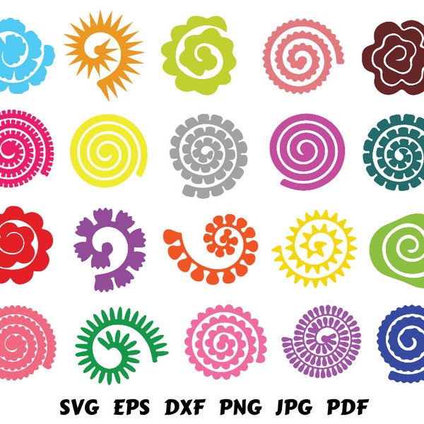 Rolled Flowers Svg | Flowers Template | Rolled Paper Flowers Svg | Flower Svg | Rose Svg | Rolled Flower Cut File | Flower Clip Art