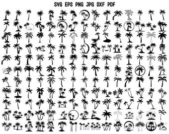 Palmboom-svg | Palmboom gesneden bestand | Silhouet palmboom | Cricut | Clipart | Zomer-svg | Strand-svg | Palmboomontwerp | Commercieel gebruik