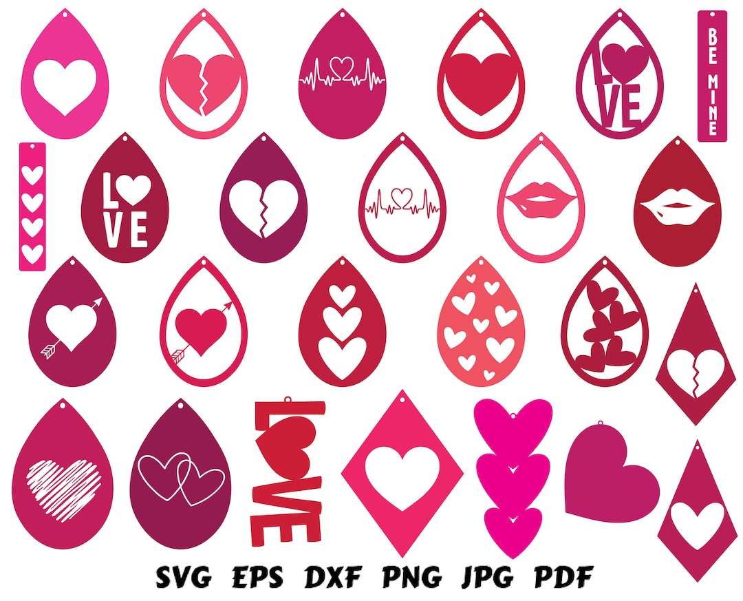 Valentine's Day Earrings Svg Teardrops Earrings Svg Earrings Svg Cut