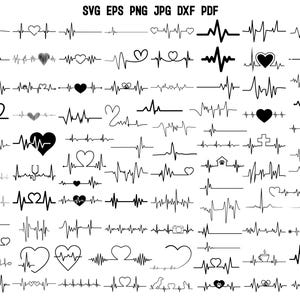 Puede incluir: Una colección de 50 diseños de líneas de latido del corazón en blanco y negro con varios símbolos, incluidos corazones, cruces, huellas de patas y tazas de café. Los diseños son perfectos para crear camisetas personalizadas, tazas y otros artículos personalizados.