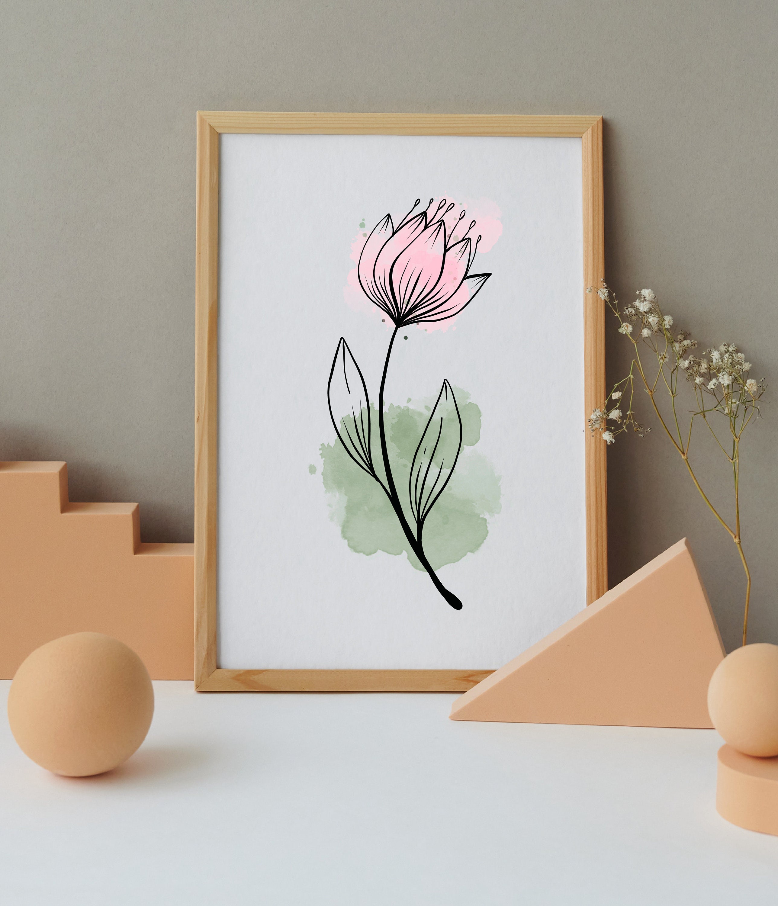 Flower Line Art Prints Flower Wall Art Botanical Prints Boho Floral ...