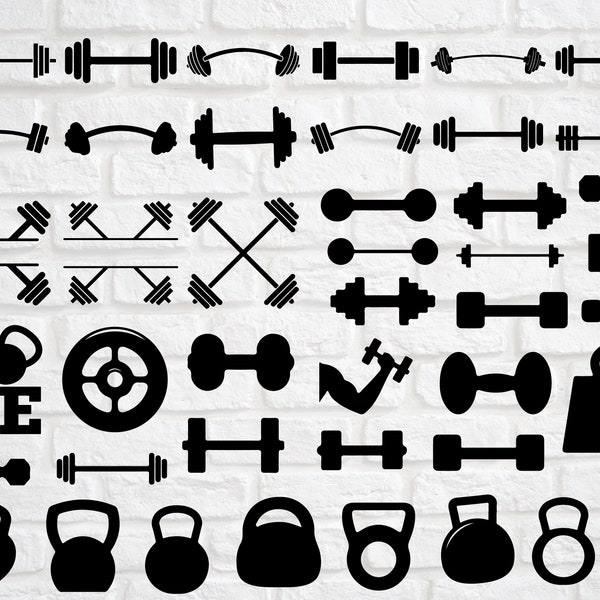 Gym Silhouette | Workout Silhouette | Fitness Silhouette | Barbell Svg | Gym Cut File | Workout Svg | Fitness Svg | Dumbbell Svg | Crossfit