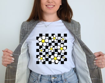 Checkered Pattern Daisy Svg Flower Svg Retro Svg Vintage Svg Groovy Svg Flower Clipart Cricut Checkered Svg Retro Shirt Svg Retro Clipart