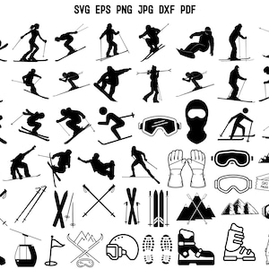 Sci SVG / Sci SVG / Sport invernali SVG / File di taglio sci / Cricut sci / Clipart sci / Silhouette sci / Scarponi da sci Svg / Occhiali da sci Svg Design