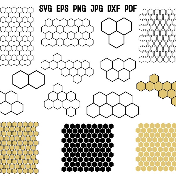 Patrón de panal SVG / Patrón de abeja de panal / Patrón hexagonal SVG / Archivo de corte de panal / Patrón de panal Cricut Clipart Silueta PNG