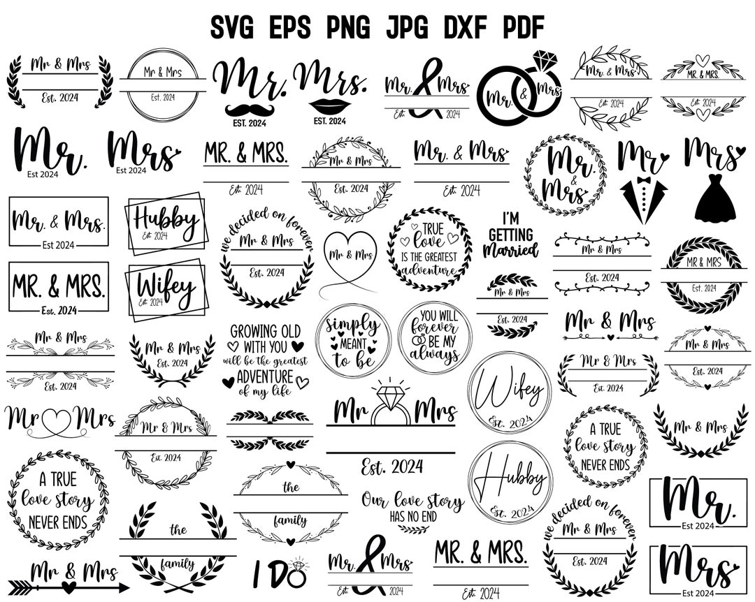 Mr and Mrs 2024 Svg Hand Lettered Mr Mrs 2024 Split Monogram Marriange